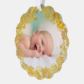 faux folie krans nieuwe baby Merry Christmas Ornament Kaart (Links)
