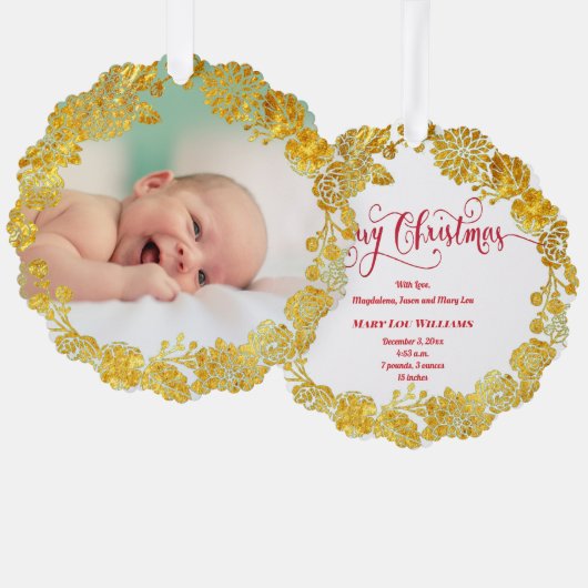 faux folie krans nieuwe baby Merry Christmas Ornament Kaart (Voorkant / Achterkant)