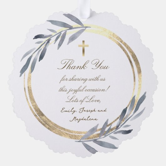 faux folie lijst Doop dank u Ornament Kaart (Achterkant)