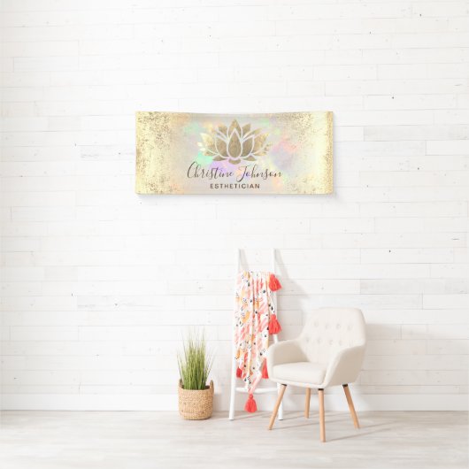 faux folie lotus op optische textuur spandoek (Insitu)