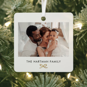 Faux Folie Minimal Bow Familie Foto Kerst Metalen Ornament