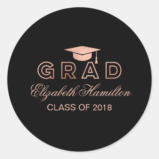 Faux Folie Roos Gold Graduing Cap Elegant Ronde Sticker (Voorkant)