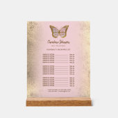 Faux folie roze vlinder prijslijst acryl bord (Voorkant)