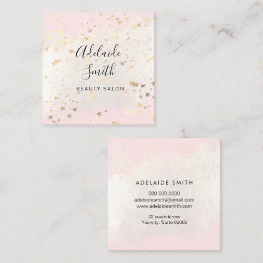 FAUX folie sterren op roze waterverf Square Busine Vierkante Visitekaartje (Voorkant / Achterkant)