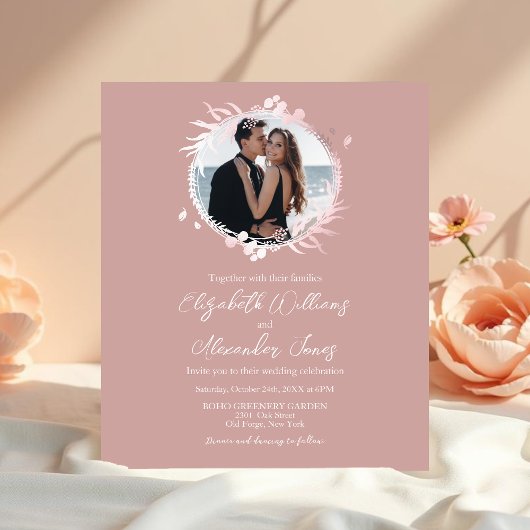 Faux Folie WreatPhoto Budget Wedding Invitation