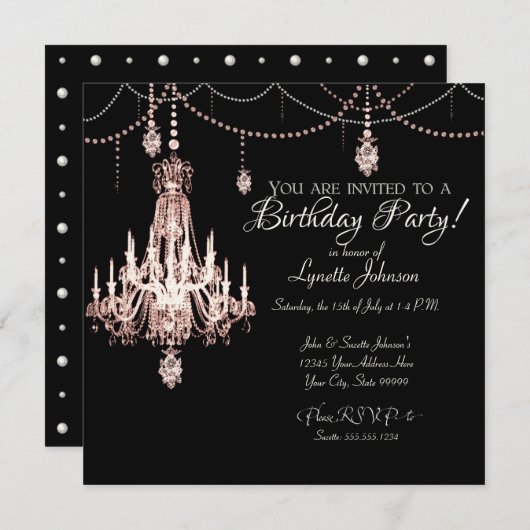 FAUX French Crystal Chandelier Birthday Party Kaart (Voorkant / Achterkant)