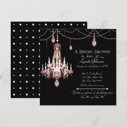 FAUX French Crystal Chandelier Draped Pearls Party Kaart (Voorkant / Achterkant)