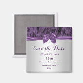 Faux Fur & Paarse strik Verjaardag Bewaar de datum Magneet (Voorkant / Achterkant)