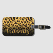 Faux Fur Wild Leopard Print met Gold Name Bagagelabel (Voorkant (horizontaal))
