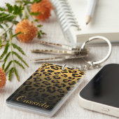 Faux Fur Wild Leopard Print met Gold Name Sleutelhanger (Voorkant Rechts)