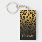 Faux Fur Wild Leopard Print met Gold Name Sleutelhanger (Voorkant)