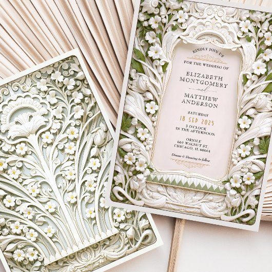 Faux gebeeldhouwde ivoren bloemen bruiloft kaart