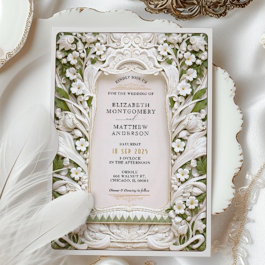 Faux gebeeldhouwde ivoren bloemen bruiloft kaart