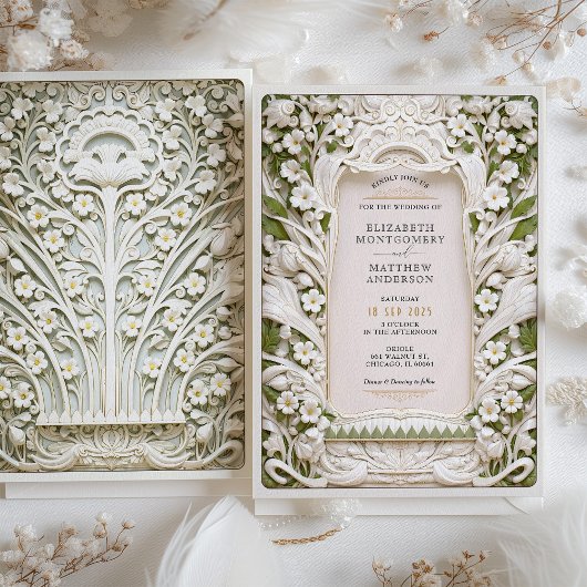 Faux gebeeldhouwde ivoren bloemen bruiloft kaart