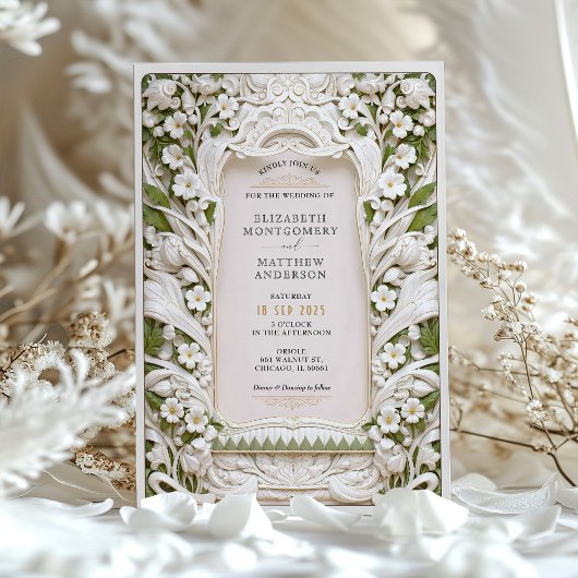 Faux gebeeldhouwde ivoren bloemen bruiloft kaart