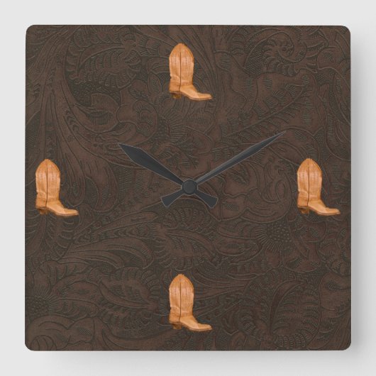 Faux geboost, gekarfd leder van paarden en laarzen vierkante klok (Voorkant)