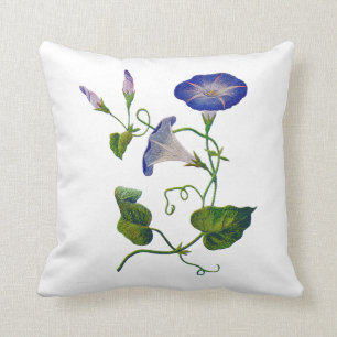 Faux geborduurd Blue Morning Glory kussen