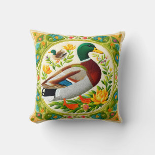 Faux geborduurd en gewatteerde look Mallard Duck Kussen