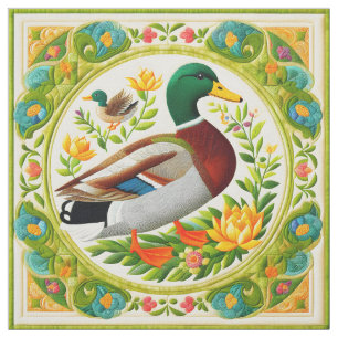 Faux geborduurd en gewatteerde look Mallard Duck Stof