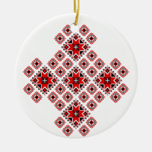 Faux-geborduurd kerstversiering 1 keramisch ornament