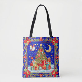 Faux geborduurde look versierd kerstboom tote bag