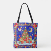 Faux geborduurde look versierd kerstboom tote bag (Achterkant)