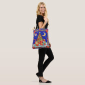 Faux geborduurde look versierd kerstboom tote bag (Op model)