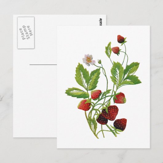 Faux geborduurde verse aardbeien briefkaart (Voorkant / Achterkant)