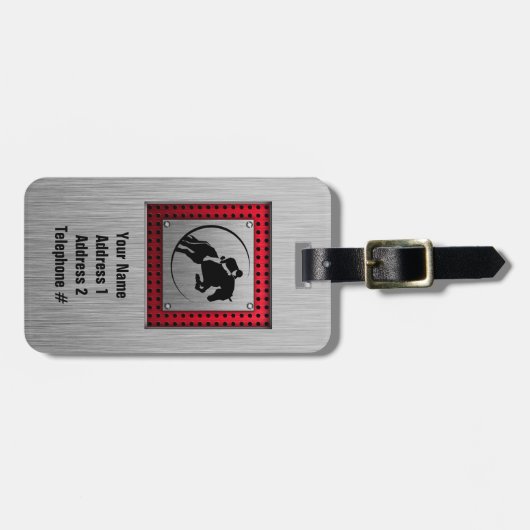 Faux geborsteld aluminium ruitersport. bagagelabel (Voorkant horizontaal)