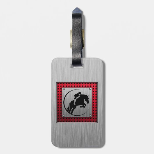 Faux geborsteld aluminium ruitersport. bagagelabel (Achterkant verticaal)