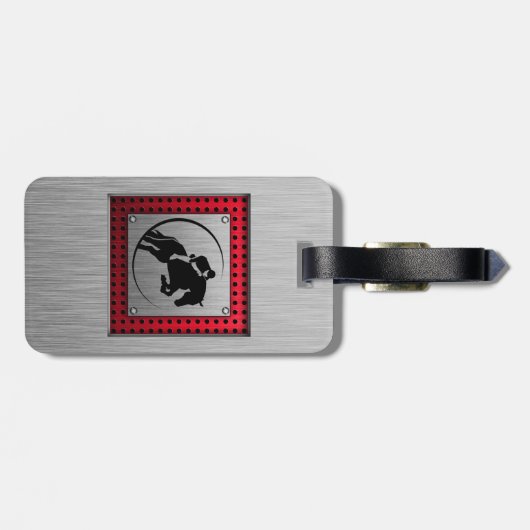 Faux geborsteld aluminium ruitersport. bagagelabel (Achterkant horizontaal)