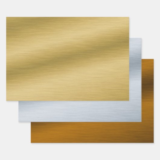 Faux, geborsteld metaal - Gold Silver Bronze Inpakpapier Vel (Set)