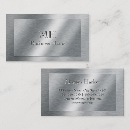 Faux, geborsteld metaal - Monogrammen Visitekaartje (Voorkant / Achterkant)