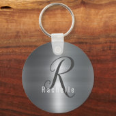 Faux, geborsteld metaal, roestvrij stalen monogram sleutelhanger (Voorkant)