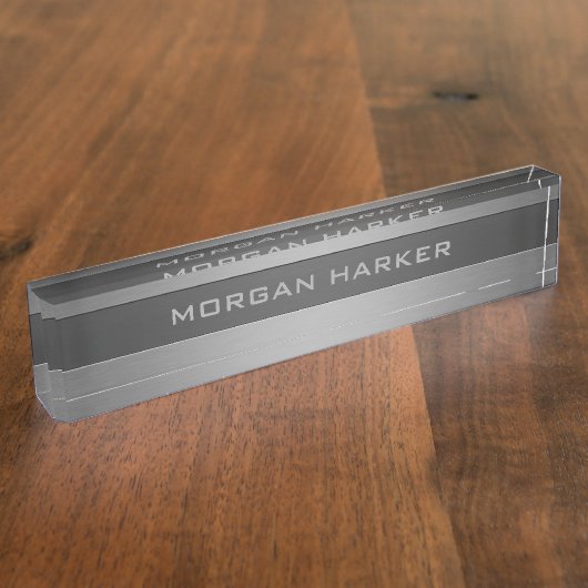 Faux geborsteld staal lichtgrijze tekst naambordje (Zijkant)