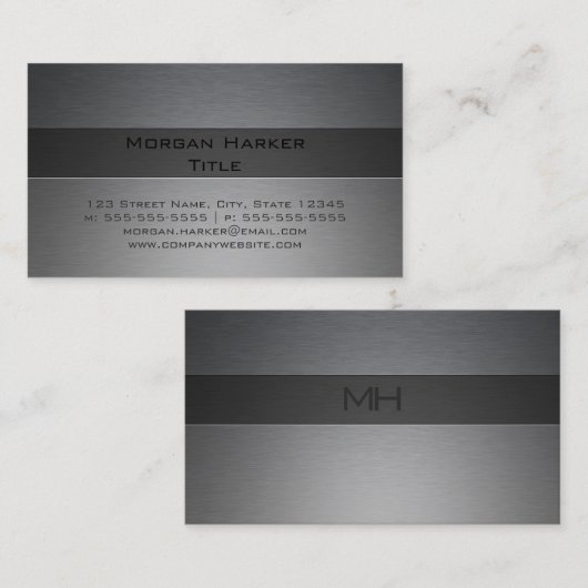 Faux, geborsteld staal, twee schelpen visitekaartje (Voorkant / Achterkant)