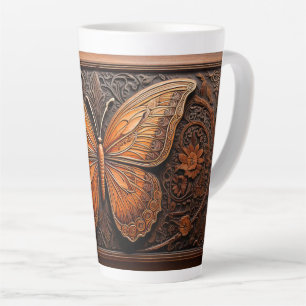 Faux gebosselde houten vlinder, Paisley en bloemen Latte Mok