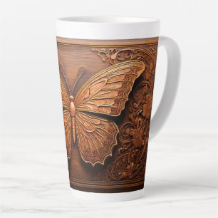 Faux gebosselde houten vlinder, Paisley en bloemen Latte Mok