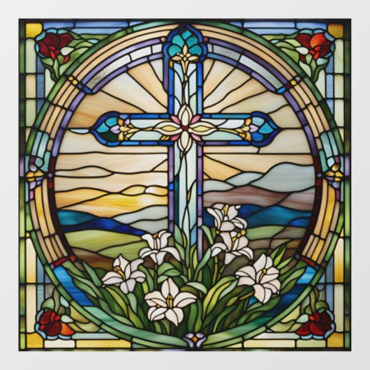 Faux gebrandschilderd-glas kerstkous groot raamsticker (Vel)