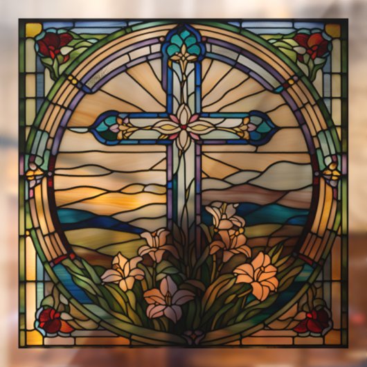 Faux gebrandschilderd-glas kerstkous groot raamsticker (Vel 2)