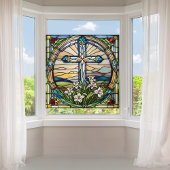 Faux gebrandschilderd-glas kerstkous groot raamsticker