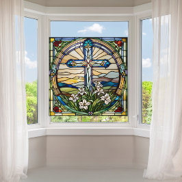 Faux gebrandschilderd-glas kerstkous groot raamsticker