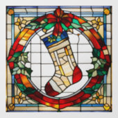 Faux gebrandschilderd-glas kerstkous groot raamsticker (Vel)