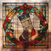 Faux gebrandschilderd-glas kerstkous groot raamsticker (Vel 2)