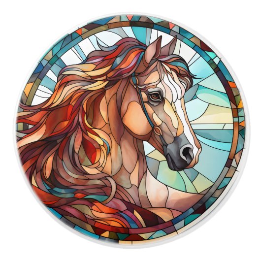 faux gebrandschilderd glas leeuw Keramisch paard Keramische Knop (Voorkant)