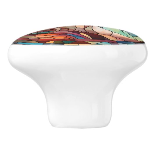 faux gebrandschilderd glas leeuw Keramisch paard Keramische Knop (Zijkant)