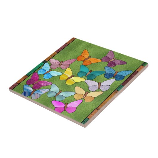 Faux gebrandschilderd glas vlinder tegel tegeltje (Zijkant)