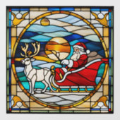 Faux gebrandschilderd Santa Claus in Sleigh Wachte Raamsticker (Vel)
