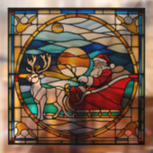 Faux gebrandschilderd Santa Claus in Sleigh Wachte Raamsticker (Vel 2)