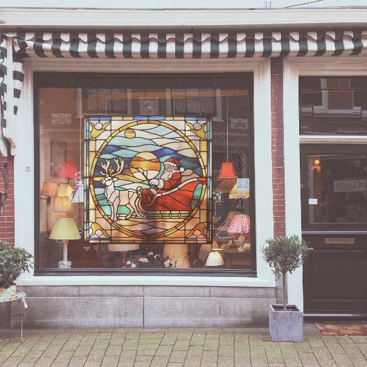 Faux gebrandschilderd Santa Claus in Sleigh Wachte Raamsticker